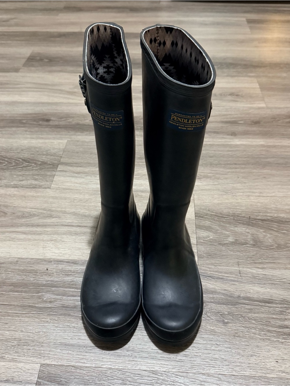 Pendleton Black Tall Women's Rain Boots with Patterned Lining